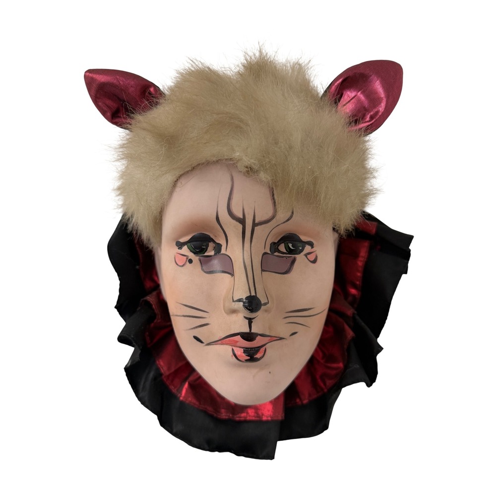Vtg Brinns Mardi Gras Face Cat Lady Porcelain Mask Jester Hanging Wall Art Decor